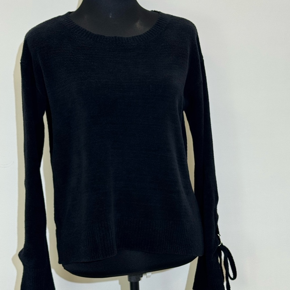 Black Sweater With Tie Sleeve Detail